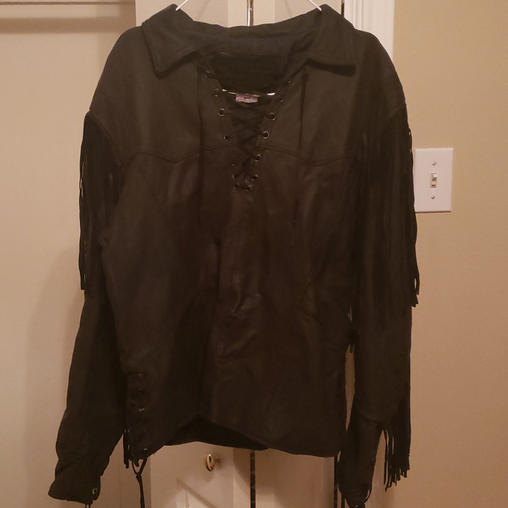 Leather pullover jacket